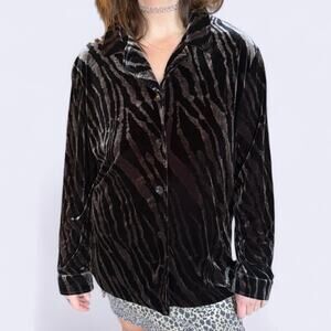 Vintage 90s Y2K velvet animal print zebra button whimsigoth grunge witchy shirt